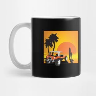 Dune Buggy Manx with Sunset and Surfer Mug